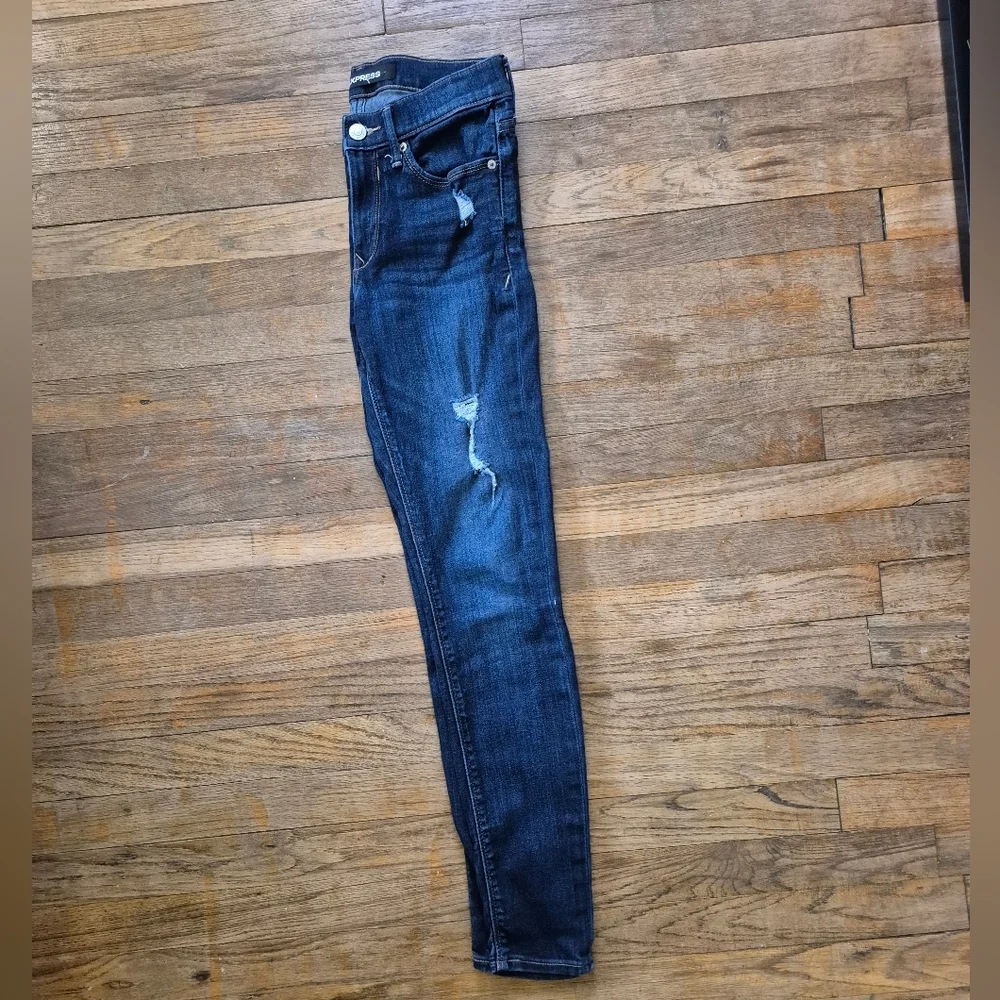 Express Women's Mid-Rise Stretch Blue Distressed Legging Jeans - 0R